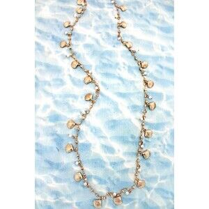Crave Gold Shell Charm Necklace Faux Pearl Accent Beach Nautical Boho Jewelry